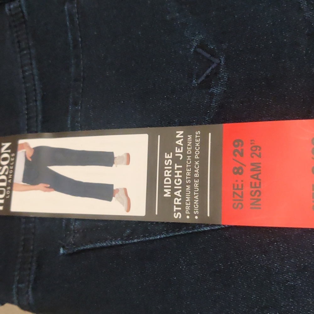 New!Hudson LA Jeans Dark Blue Midrise Stretch Straight Back Denim Pockets Jeans - Picture 12 of 12